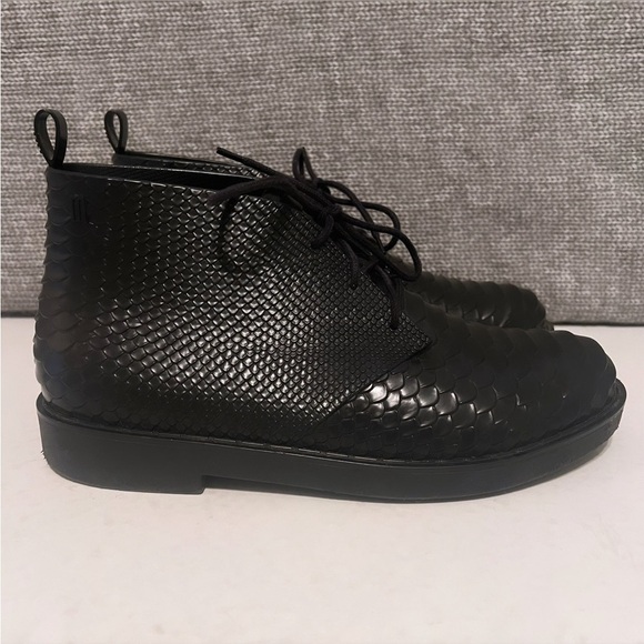 MELISSA + BAJA EAST Black Desert Python Embossed Lace Up Ankle Booties Size 9 - Picture 7 of 13